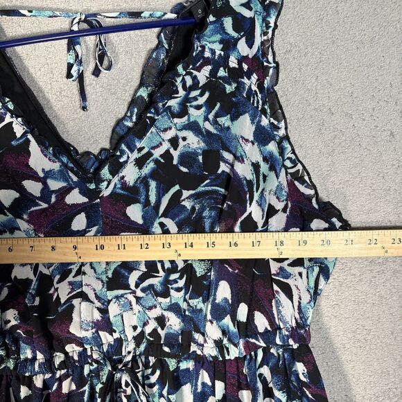 Torrid Womens Size 0 (L) Mini Ruffle Trim Dress Chiffon Floral Blue Swirl Ditsy - Picture 9 of 15